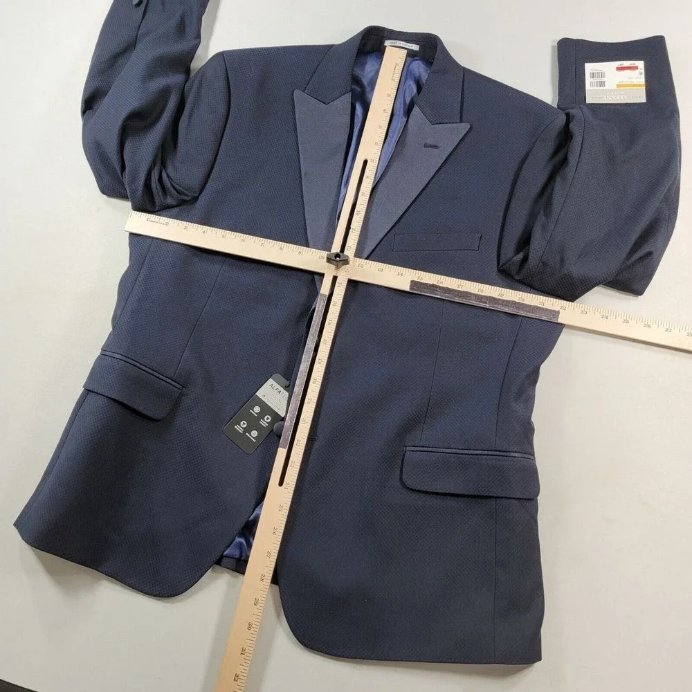 Alfani Slim-Fit‎ Tuxedo Suit Jacket Mens 44S Navy Blue Diamond Grid $360 NEW